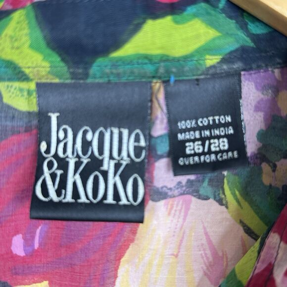 VTG 80's Jacque & Koko‎ Shirt Button Up 26/28 Floral Hawaiian Artsy Boho Sheer - Picture 5 of 14